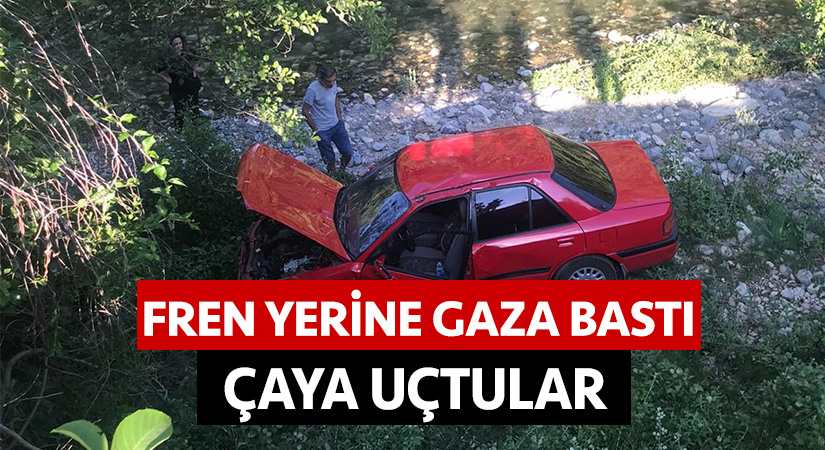 Fren yerine gaza bastı çaya uçtular